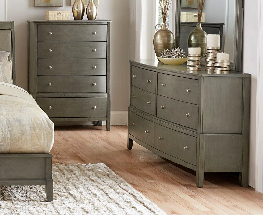 Gray Finish Wooden 5pc Bedroom Set Queen Sleigh Bed Nightstand Dresser Mirror Chest D956521