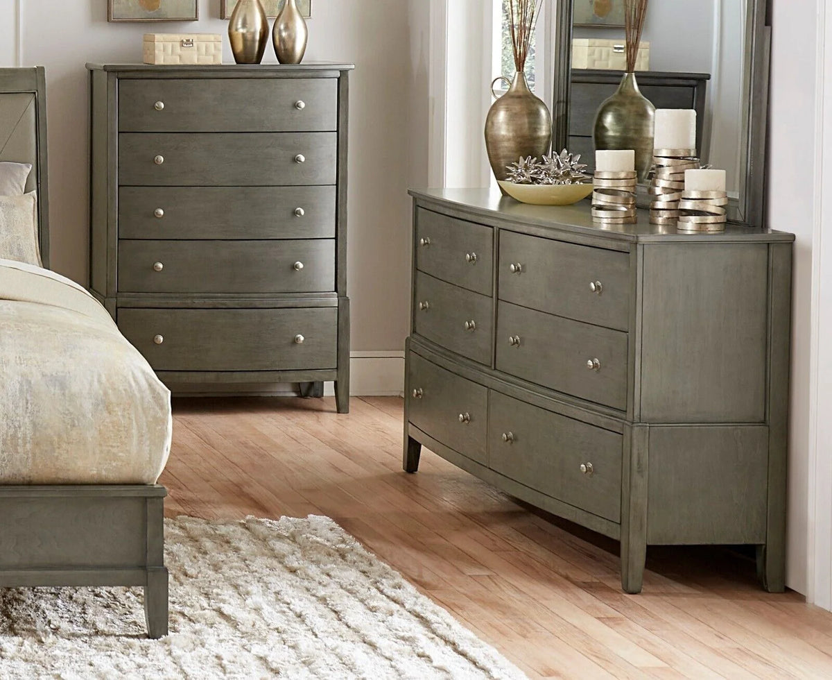 Gray Finish Wooden 5pc Bedroom Set Queen Sleigh Bed Nightstand Dresser Mirror Chest D956521