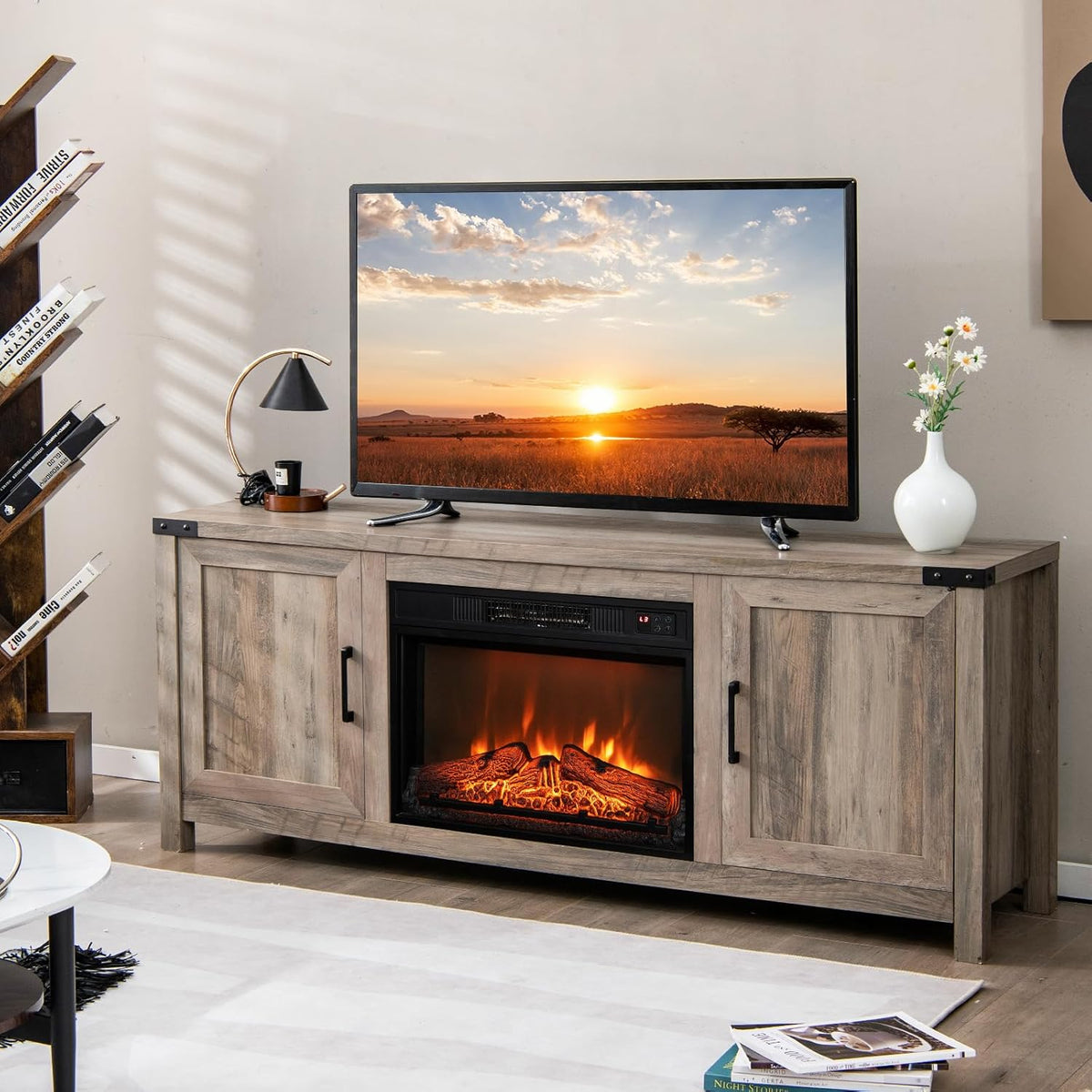 Electric Fireplace TV Stand with Storage Cabinets G166