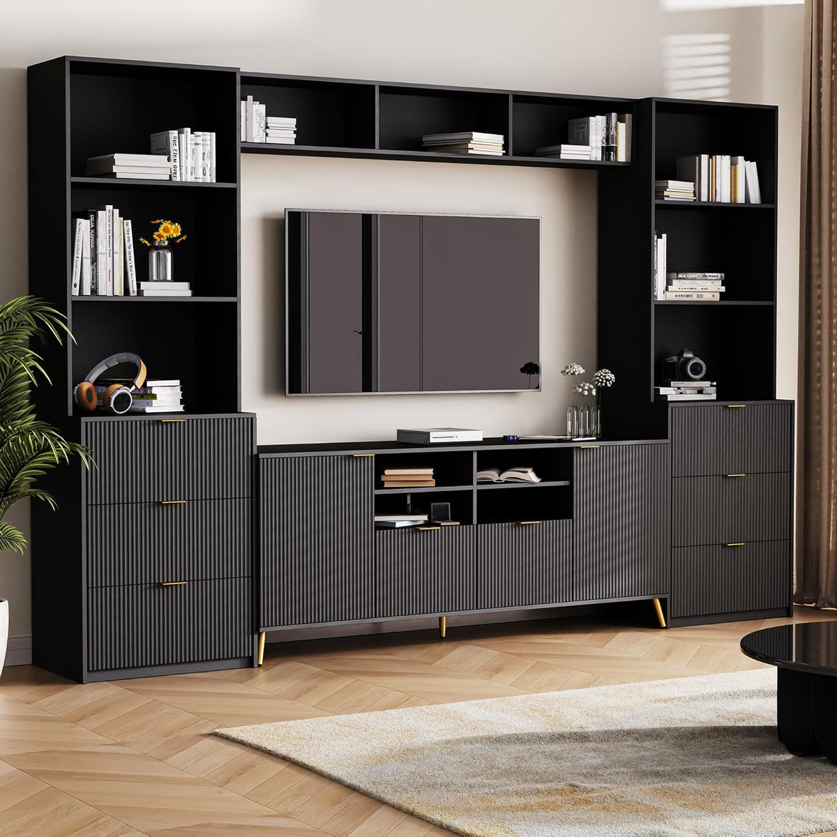4-Piece Entertainment Wall Unit with 13 Shelves, 8 Drawers and 2 Cabinets V51602