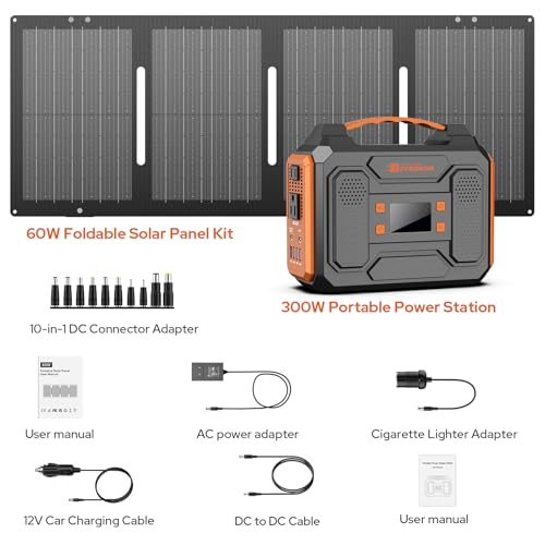 300W Portable Solar Generator with 60W Solar Panel Orange S60776