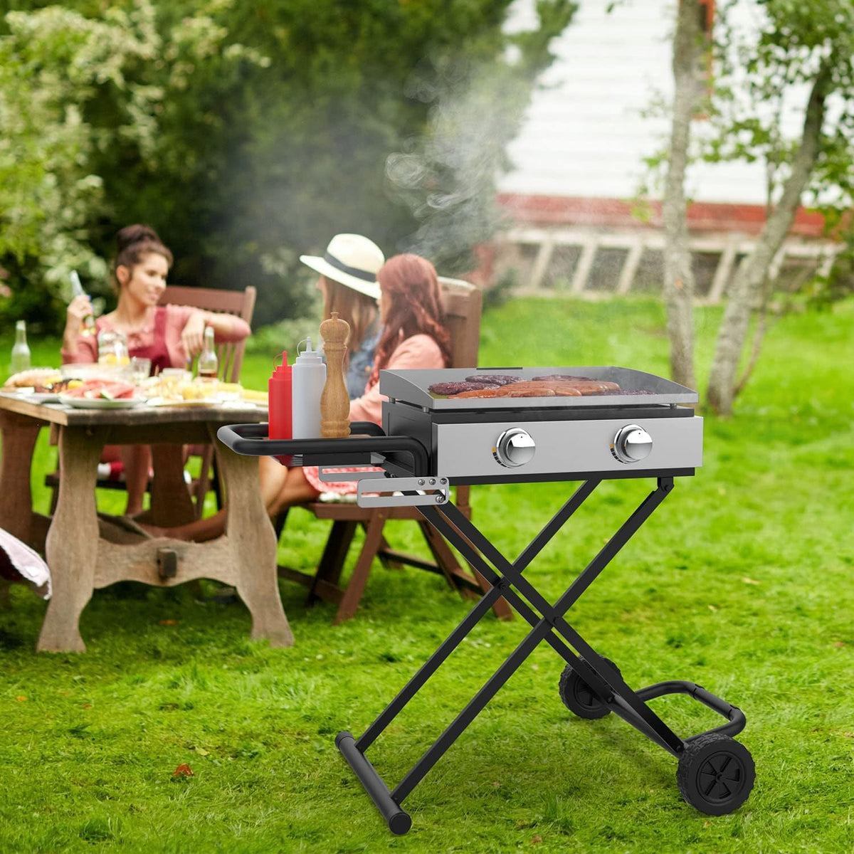 Folding Grill Cart with Side Shelf Y554789