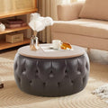 Velvet Round Storage Ottoman with Wooden Lid T80519