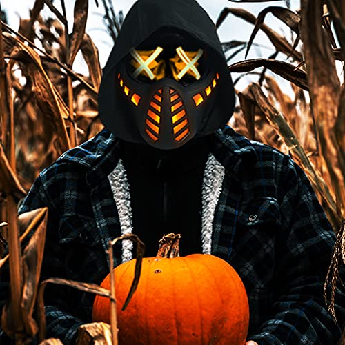 Halloween Scary Led Mask Light Up Demon Oni Cyberpunk Half Face Masks T435514