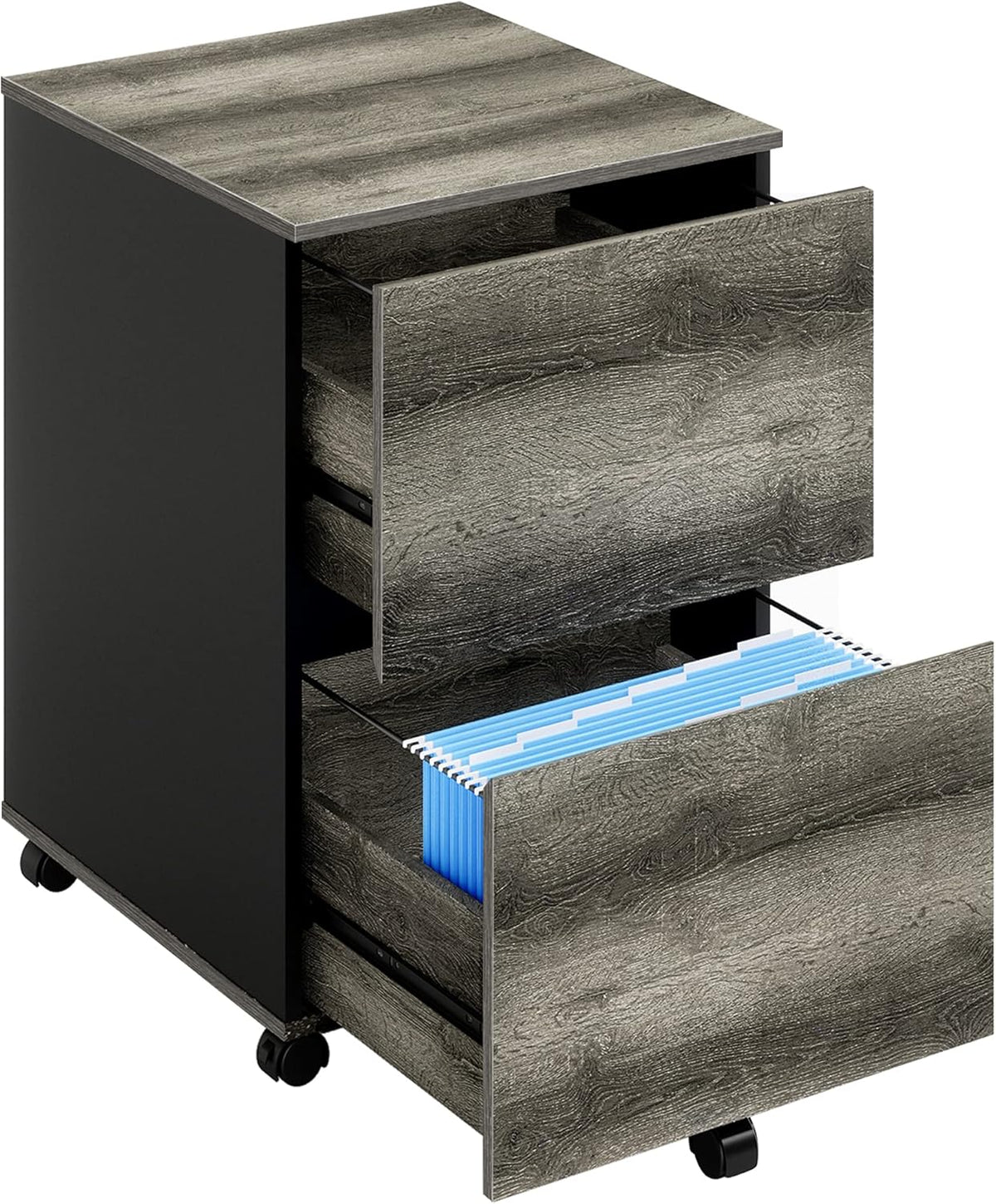 Brown 2 Drawer Wood Mobile File Cabinet with Storage B2119
