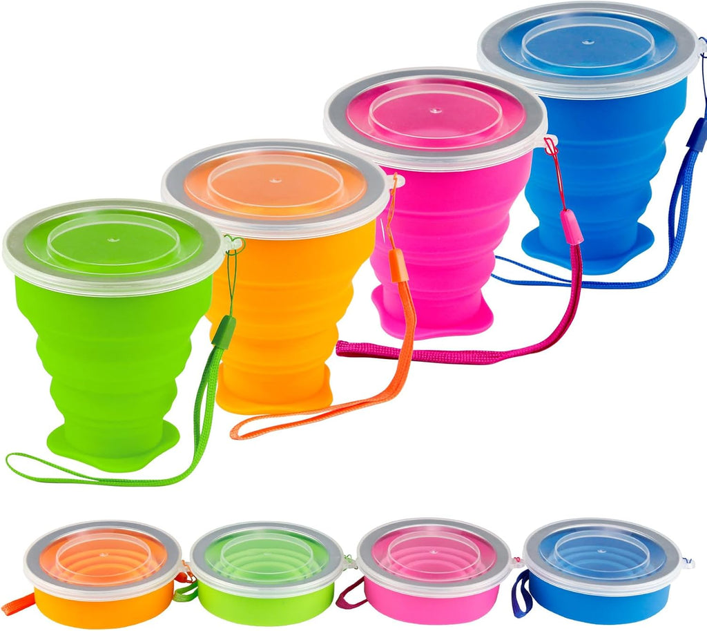 4 Pack Silicone Collapsible Cup with Lid E560325