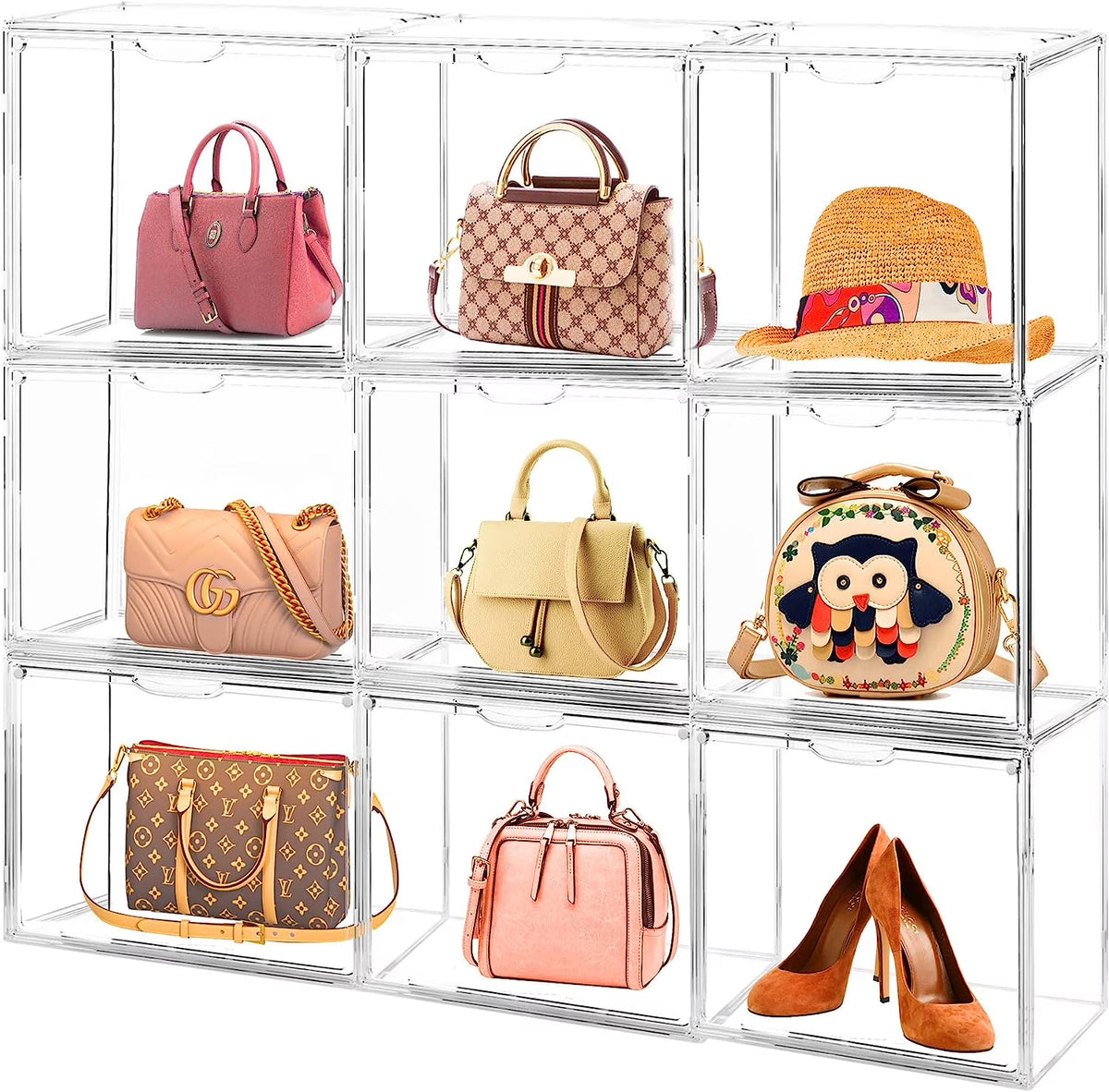 Clear Acrylic Handbag Storage Organizer Box with Magnetic Door A796