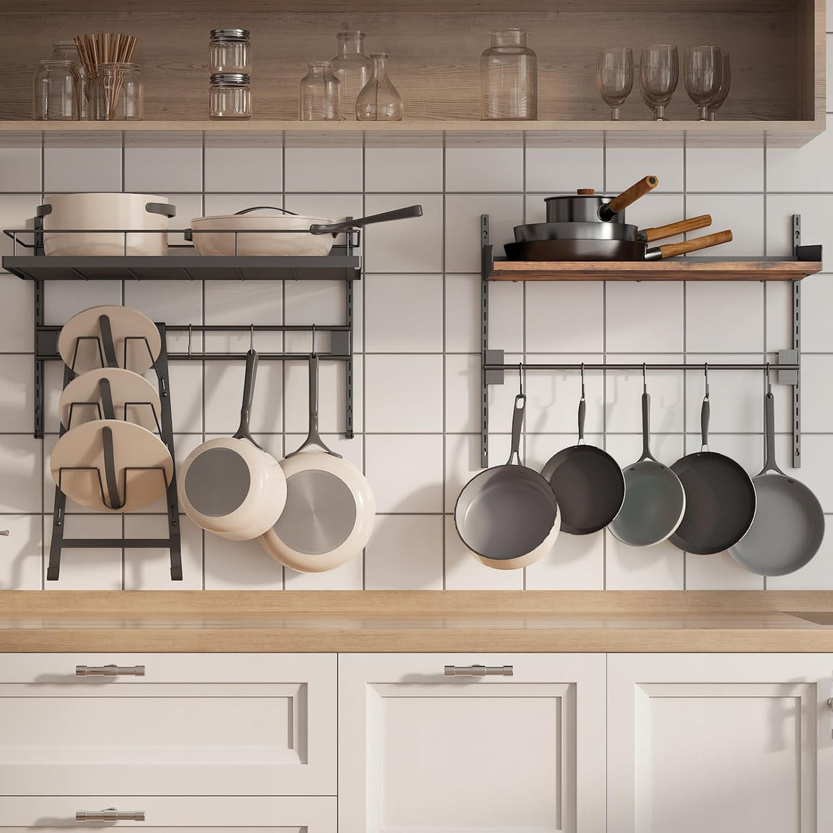 2 Pack Wall Mounted 2 Tier Pot Rack with 8 Hooks K863