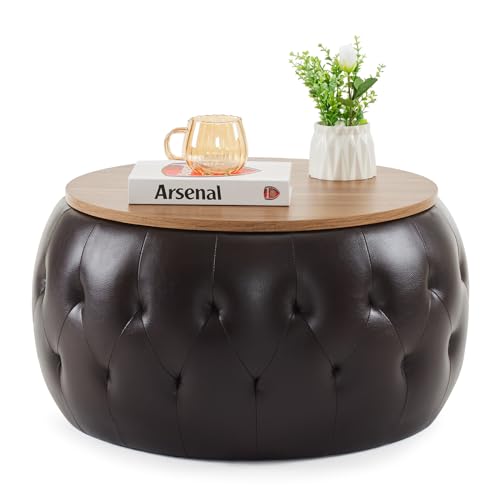 Velvet Round Storage Ottoman with Wooden Lid T80519