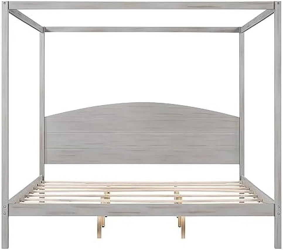 White Queen Size 4-Poster Wood Canopy Bed Frame with Headboard M7837