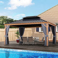 10' x 12' Hardtop Metal Gazebo with Netting and Curtains X30594