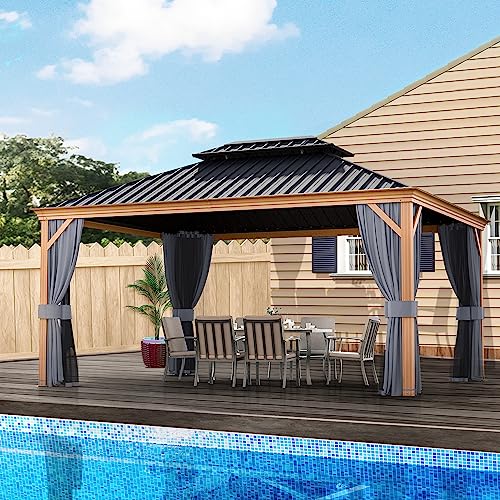 10' x 12' Hardtop Metal Gazebo with Netting and Curtains X30594