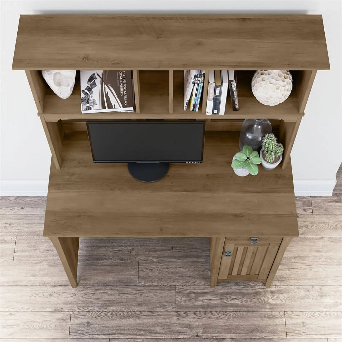 Small Computer Desk with Hutch in Reclaimed Pine Z778