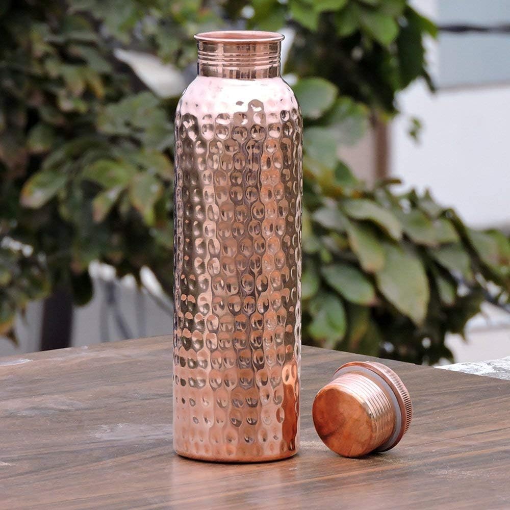 33.84 Us Fl Ounce Hammered Pure Copper Water Bottle A3956