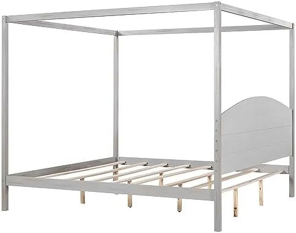 White Queen Size 4-Poster Wood Canopy Bed Frame with Headboard M7837