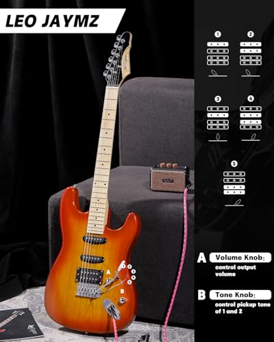 39" Full Size ST Style Electric Guitar Starter Kit with SSH Pickup, 5W Portable Amp, Tuner, Gig Bag, Strap & Accessories M4524