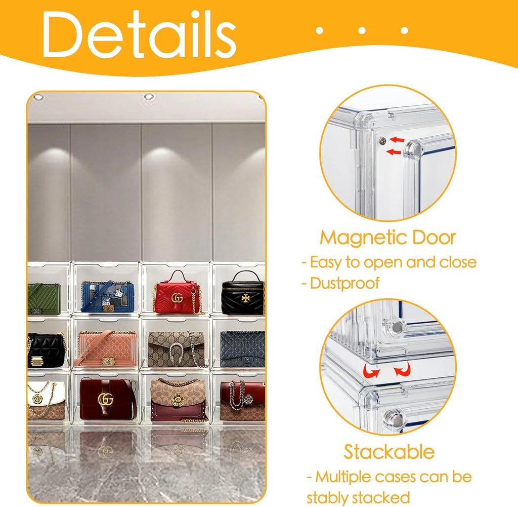 Clear Acrylic Handbag Storage Organizer Box with Magnetic Door A796