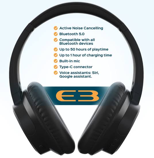 Over-Ear Bluetooth Headphones Active Noise Cancelling Black Q997276