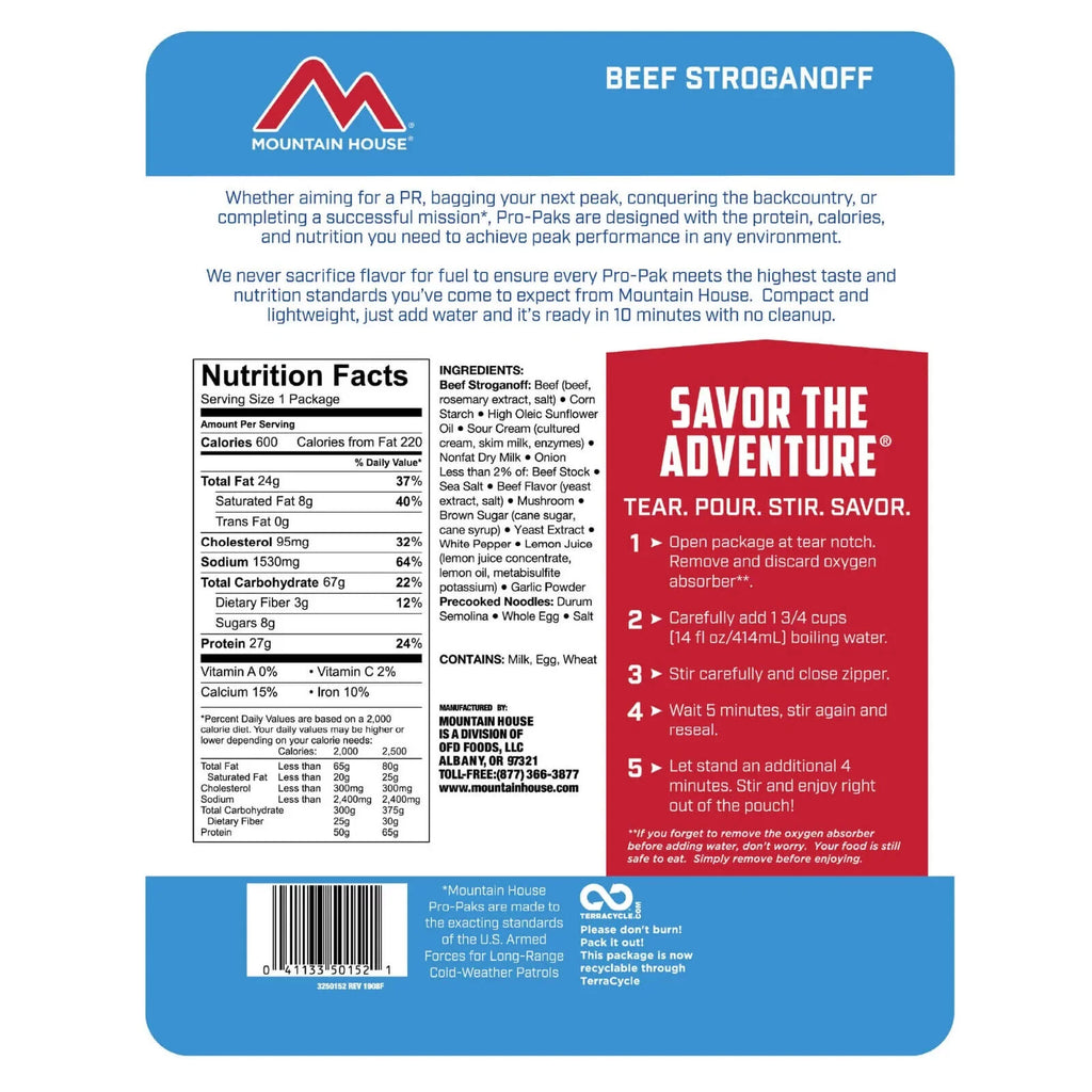 Beef Stroganoff Freeze Dried Emergency Survival Food - 6 Pouches L793