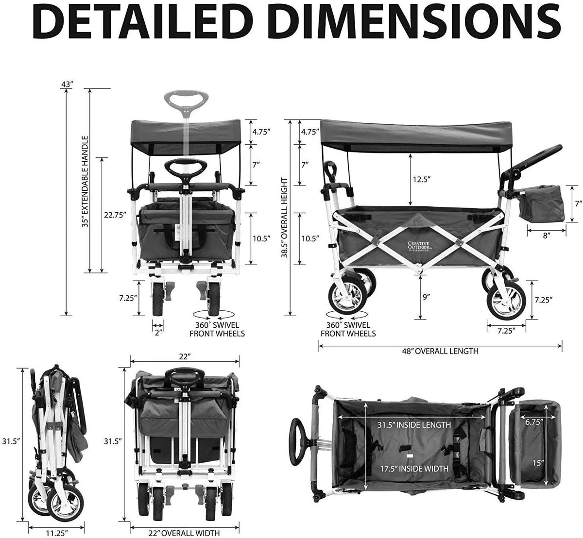 Black/Gray Folding Wagon with Canopy G757