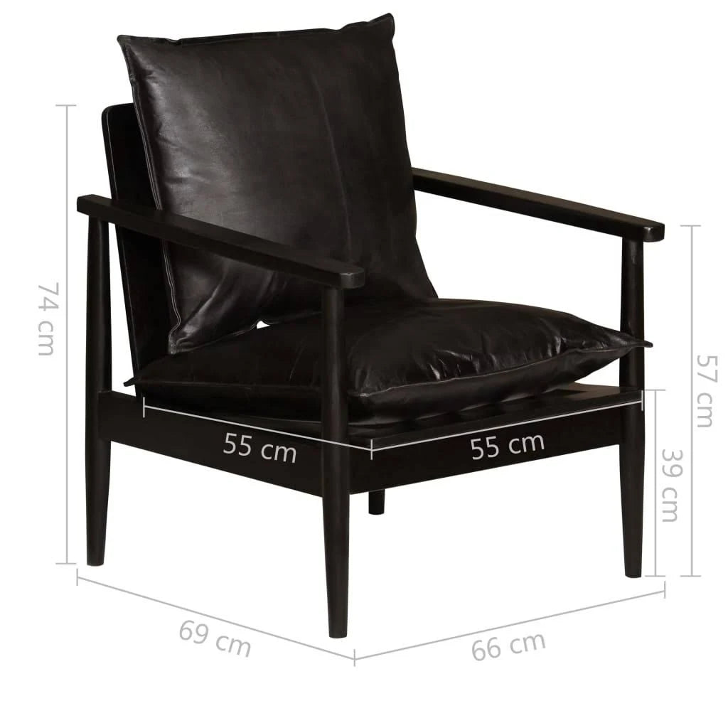 Black Real Leather Armchair with Acacia Wood V178442