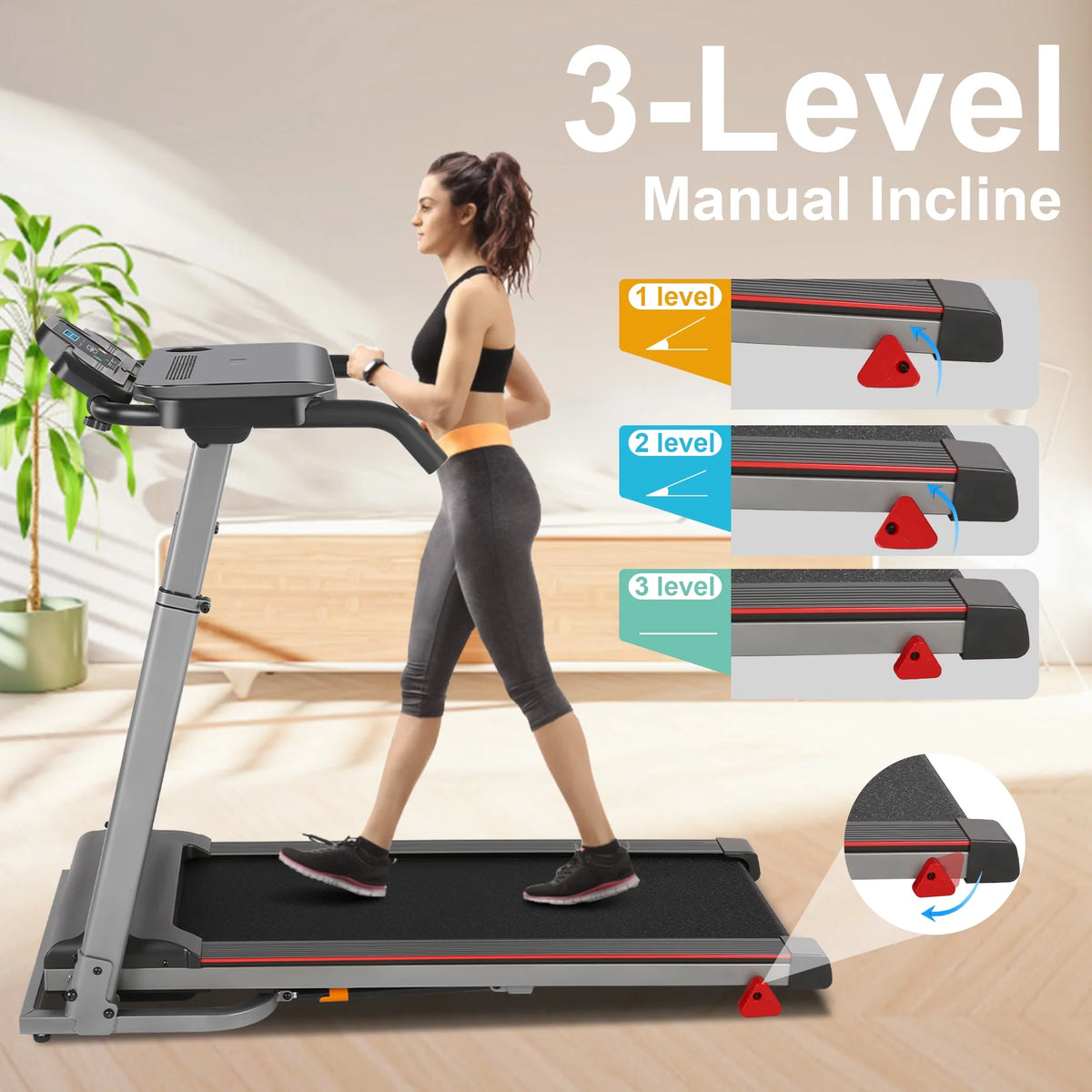 Folding Treadmill with Removable Tabletop and Incline, 2.5 HP, Black P256
