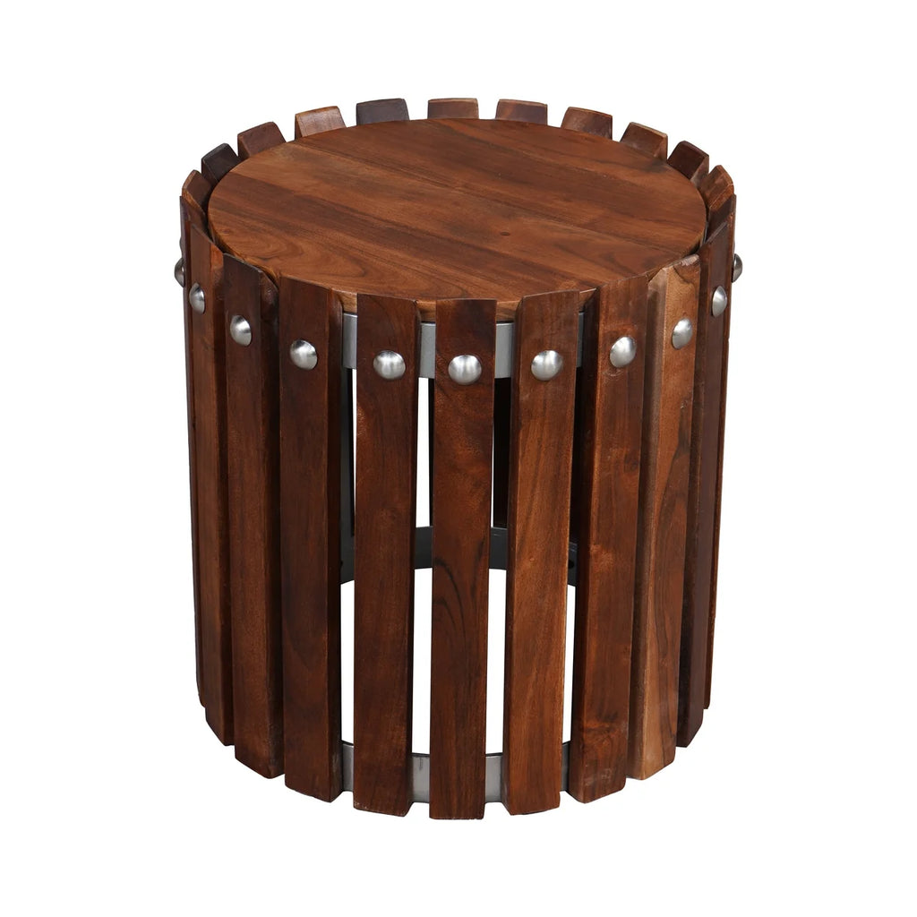 15 Inch Round Acacia Wood Side End Table Y54058