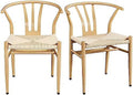 Black Rattan Metal Dining Chair with Hemp Seat I32836