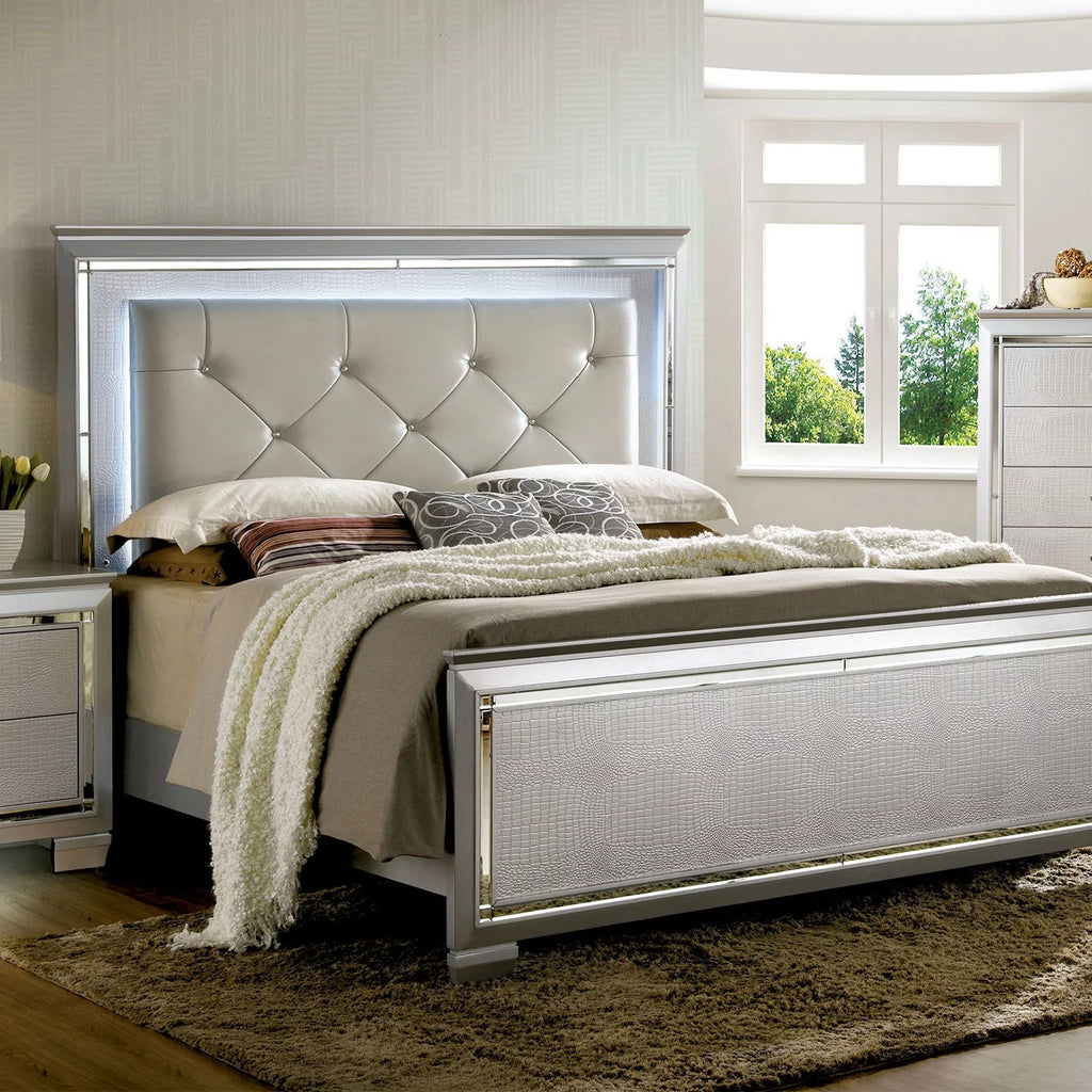 Queen Size Leatherette Tufted Bed with LED Q261