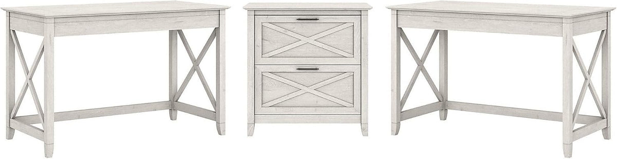 Reclaimed Pine 2 Person Desk Set with Lateral File Cabinet W762