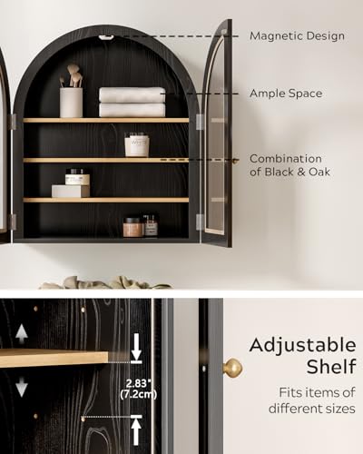 Large Arched Wall Mounted Cabinet with Acrylic Door Adjustable Shelf Natural Oak E8261