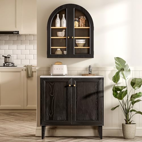 Large Arched Wall Mounted Cabinet with Acrylic Door Adjustable Shelf Natural Oak E8261