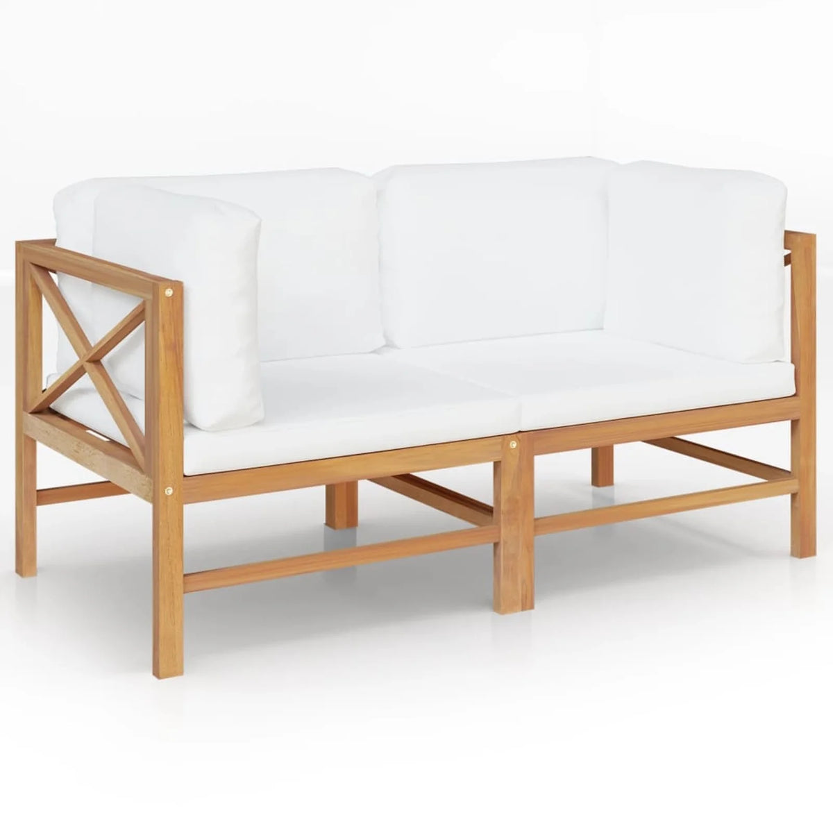 2-Seater Teak Wood Patio Bench with Cream Cushion V24383