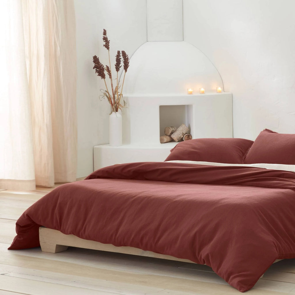 Dark Clay Heavyweight Linen Blend Duvet Cover & Sham Set G68604