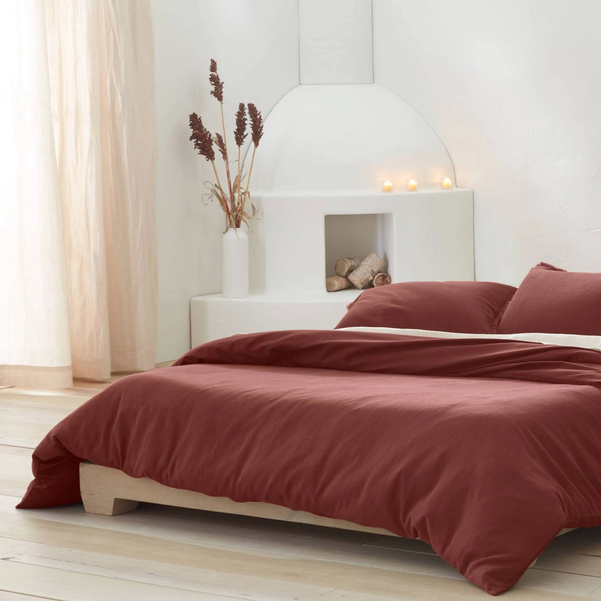 Dark Clay Heavyweight Linen Blend Duvet Cover & Sham Set G68604