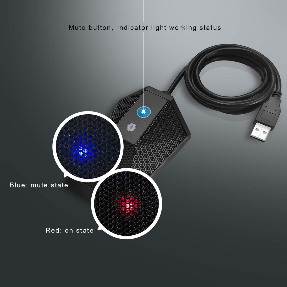 USB Computer Microphone Plug and Play Condenser Mic with Mute Button LED Indicator, Pack of 2 O6019