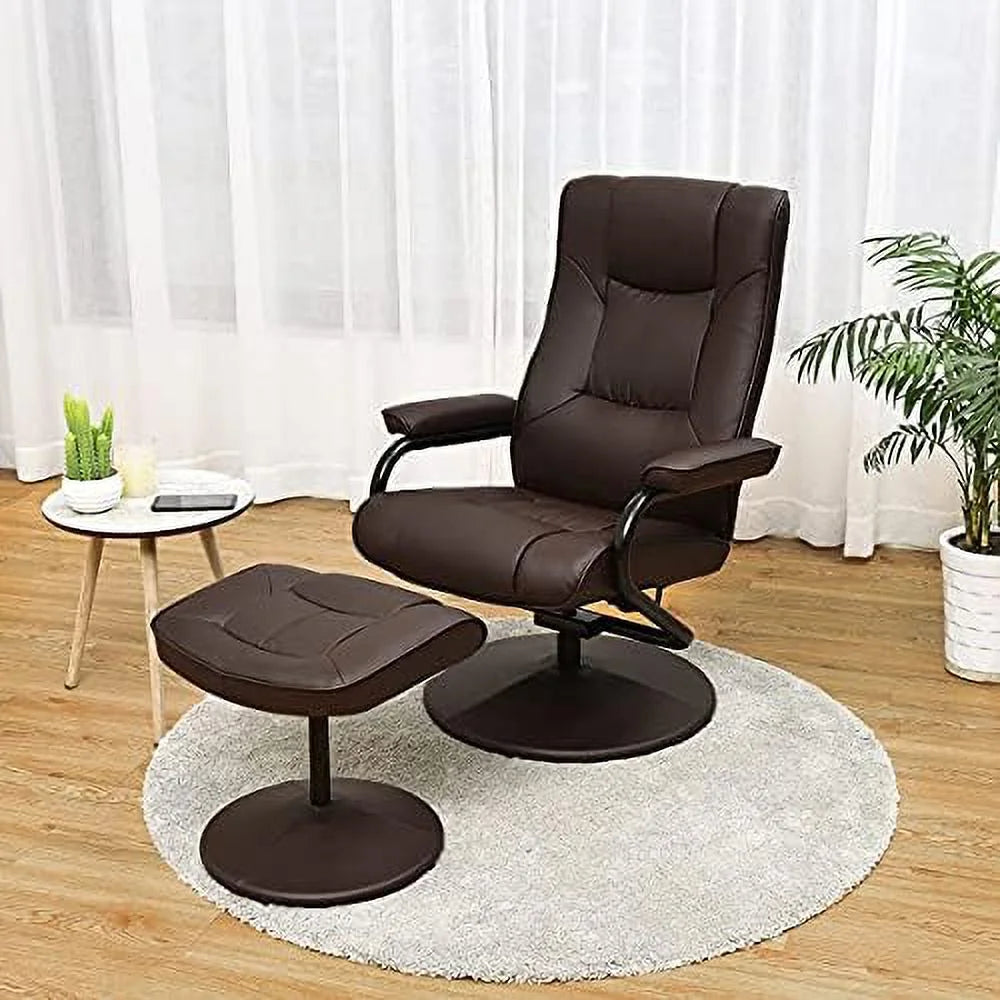 Brown PU Leather Swivel Recliner Chair with Footrest Ottoman Set T252231