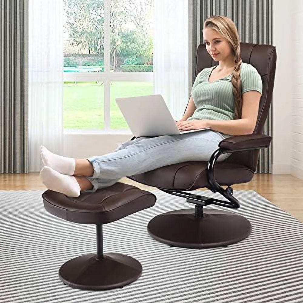 Brown PU Leather Swivel Recliner Chair with Footrest Ottoman Set T252231
