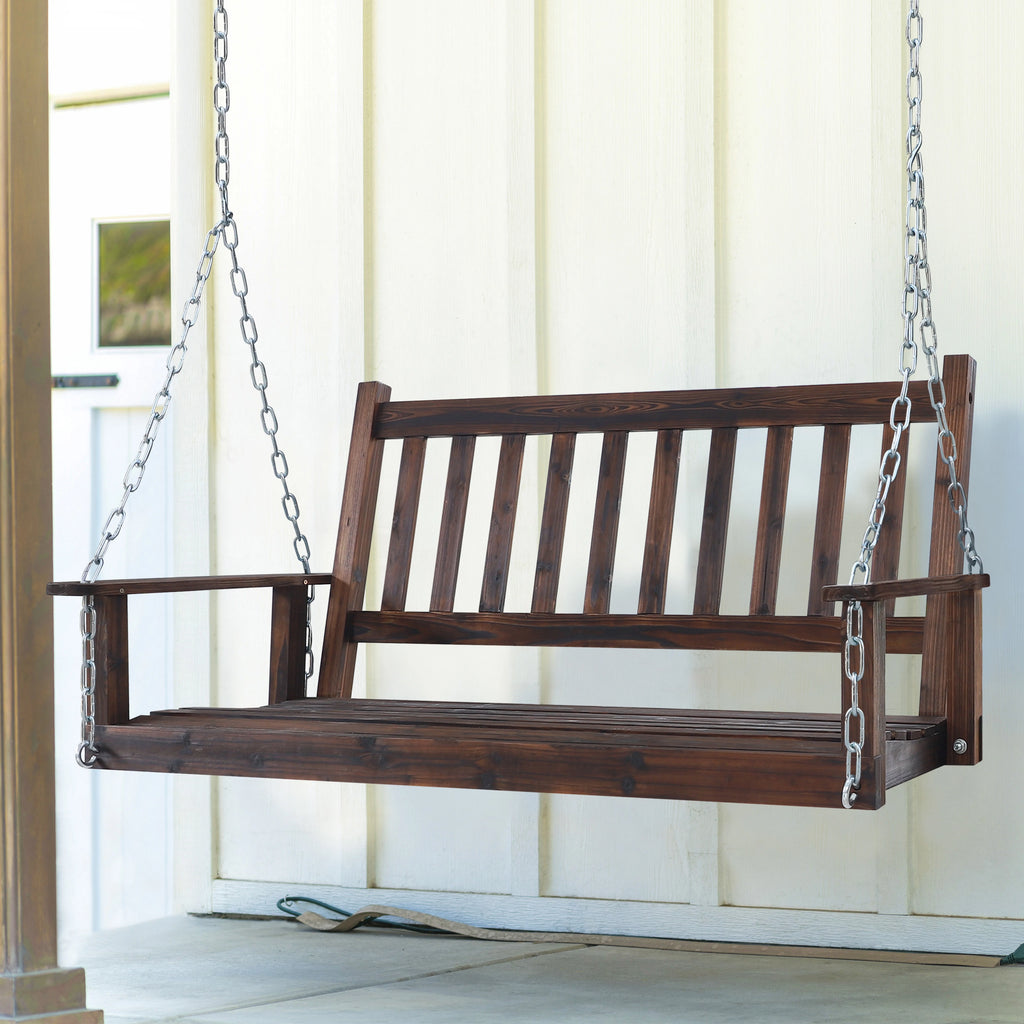 Wooden Porch Swing 4ft with Chains 2-person Swing Bench N47805