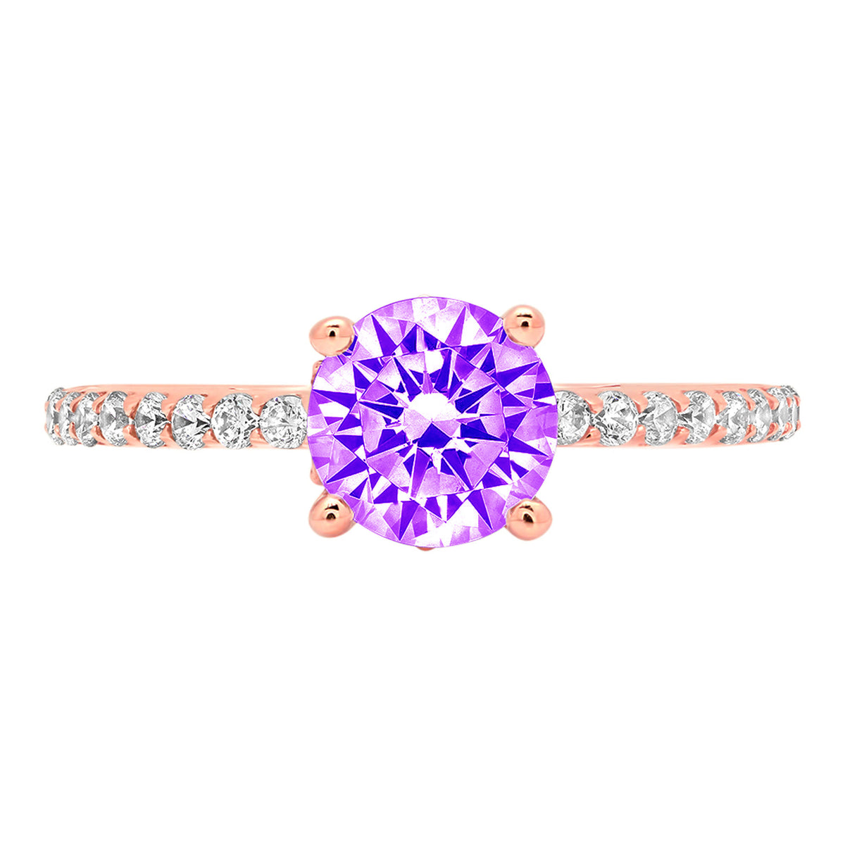 1.51ct Round Cut Purple Natural Amethyst 18k Rose Gold Ring Size 3.75 T4184
