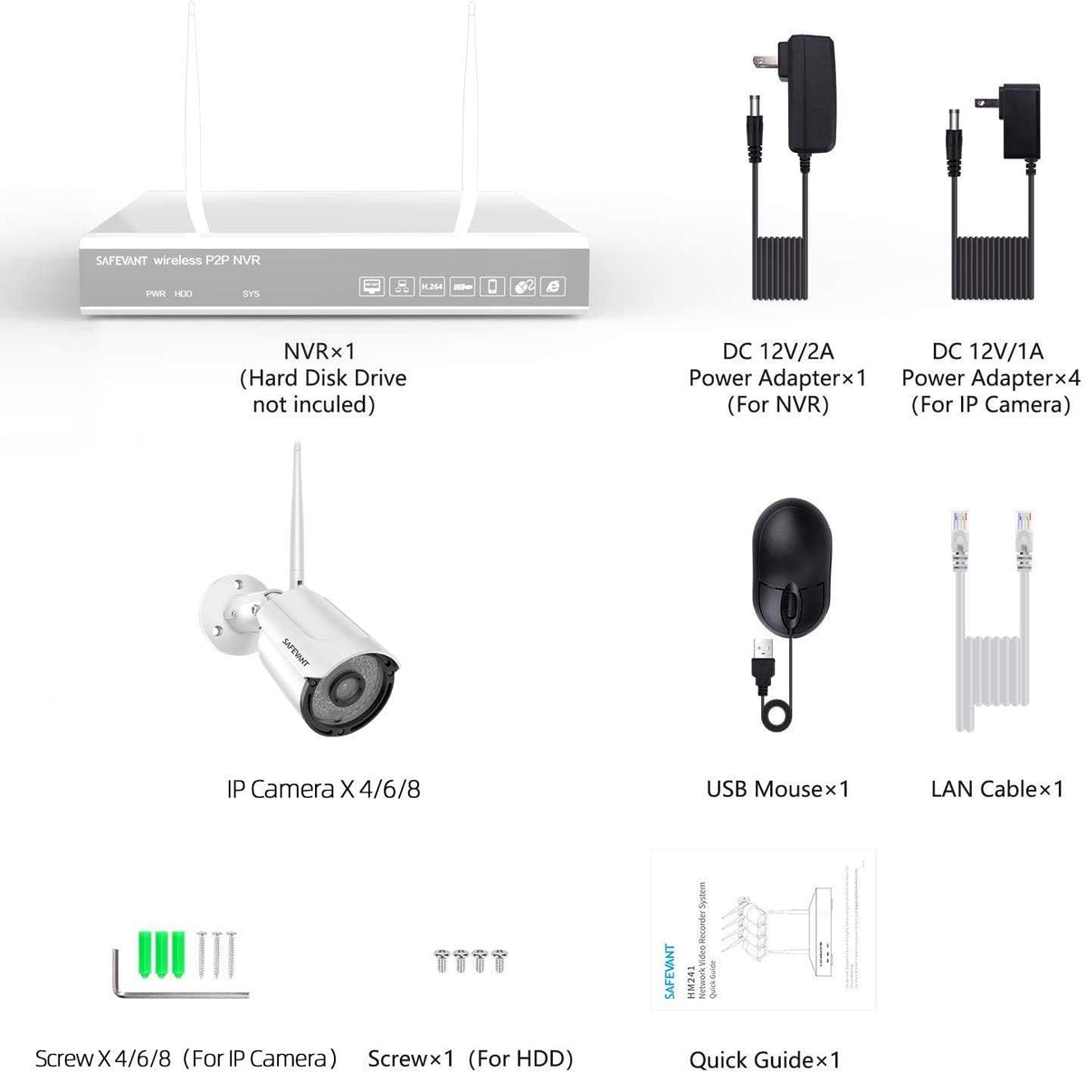 8 Channel 4pcs 2MP Wireless Security Camera System with 1TB Hard Drive I815549