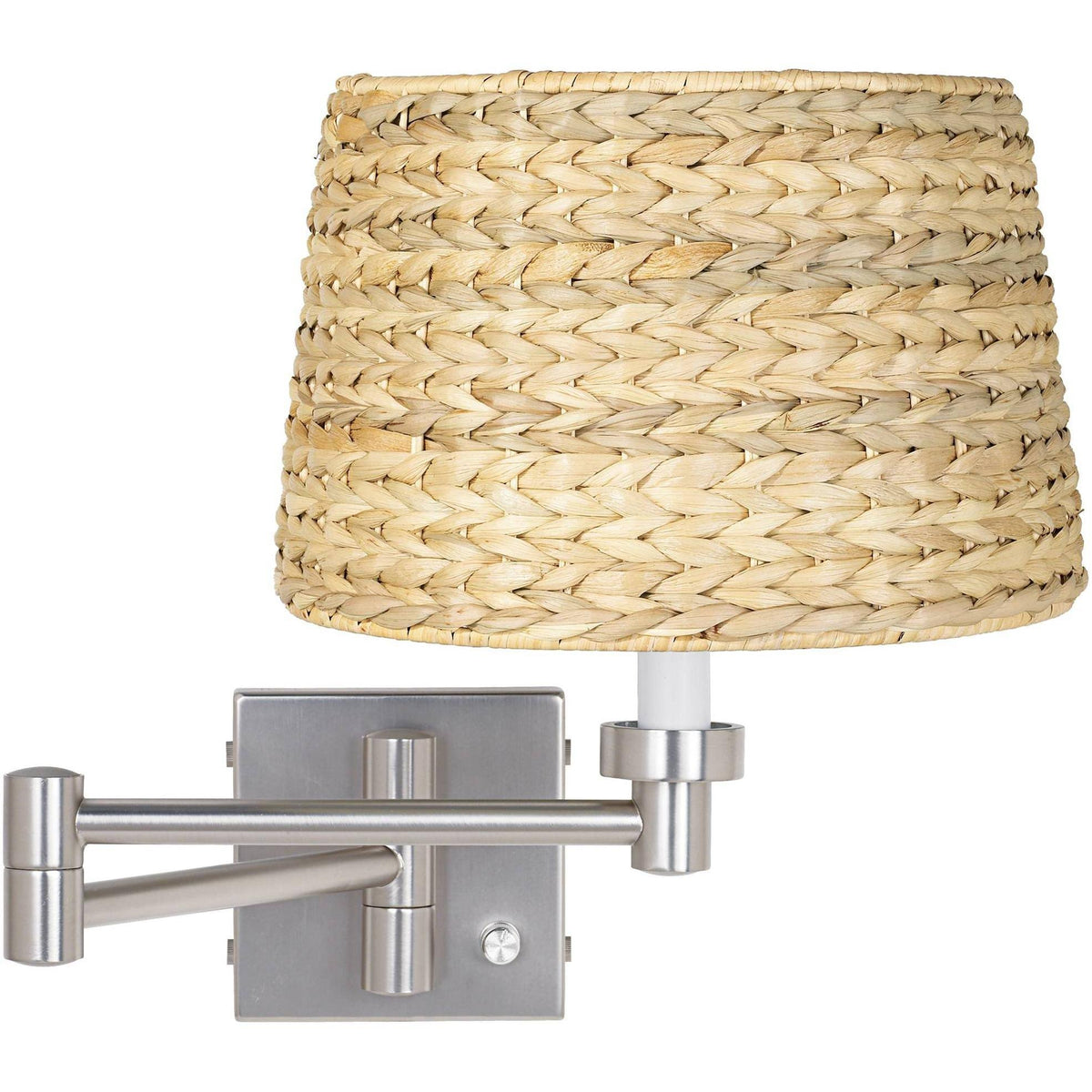 Brushed Nickel Swing Arm Wall Lamp with Woven Seagrass Shade O87596