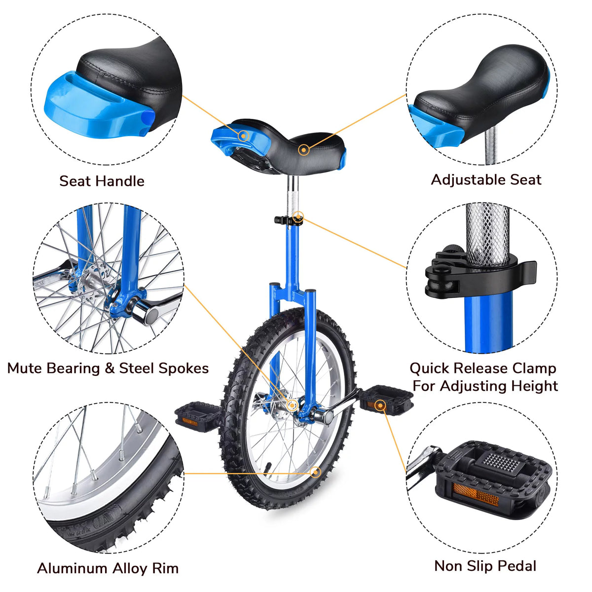 16 In Wheel Outdoor Unicycle Adjustable Seat Q3974