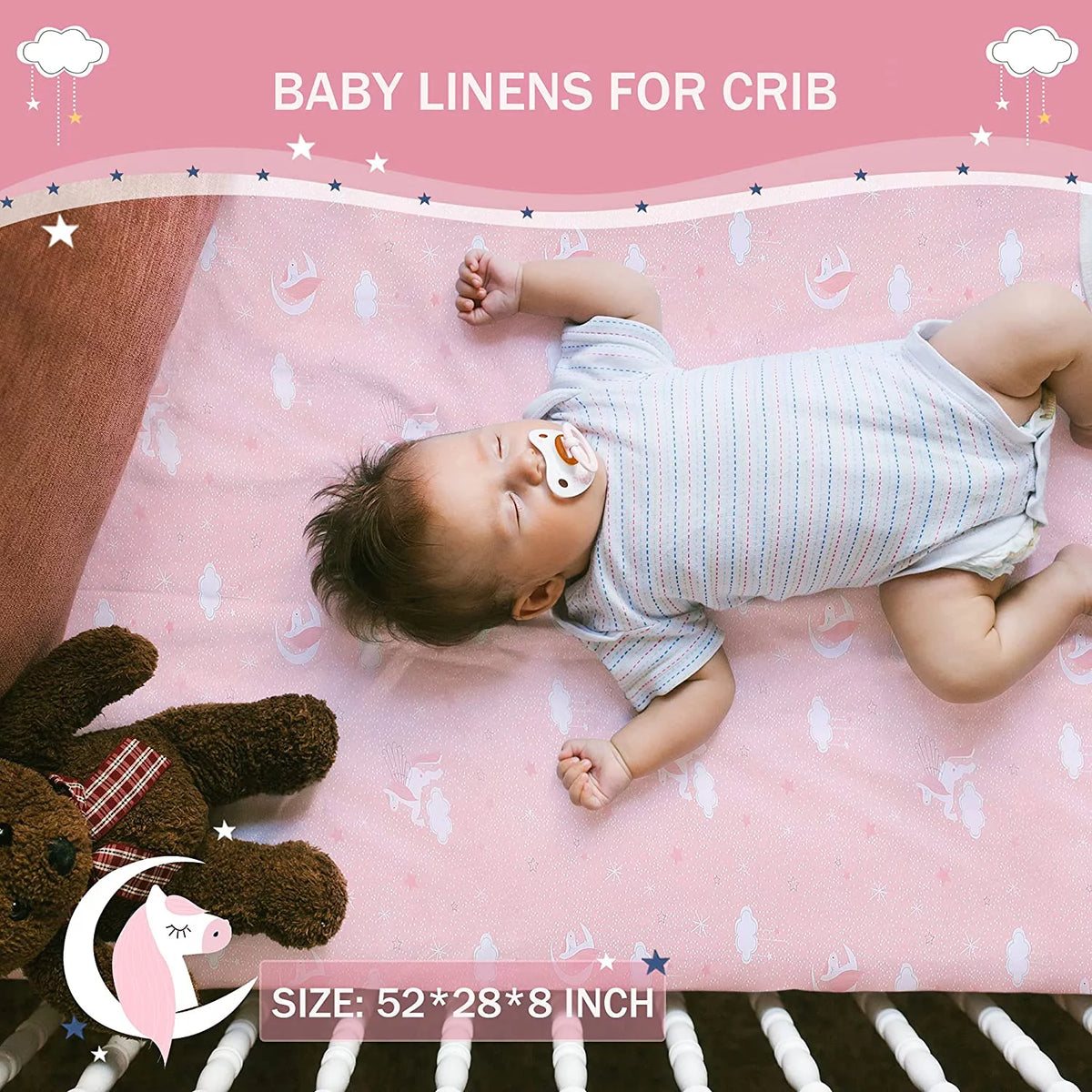 3-Piece Pink Unicorn Crib Bedding Set N512