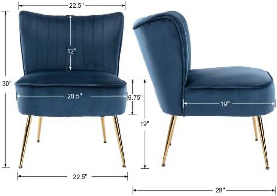 Blue Velvet Armless Accent Chair with Golden Legs L489