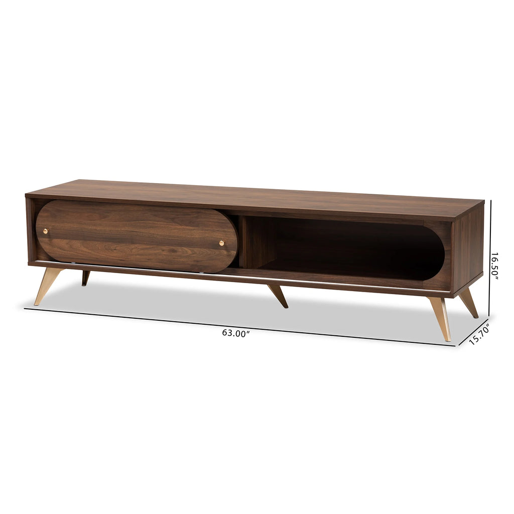 Walnut Brown Wood and Gold Finished TV Stand Z913314