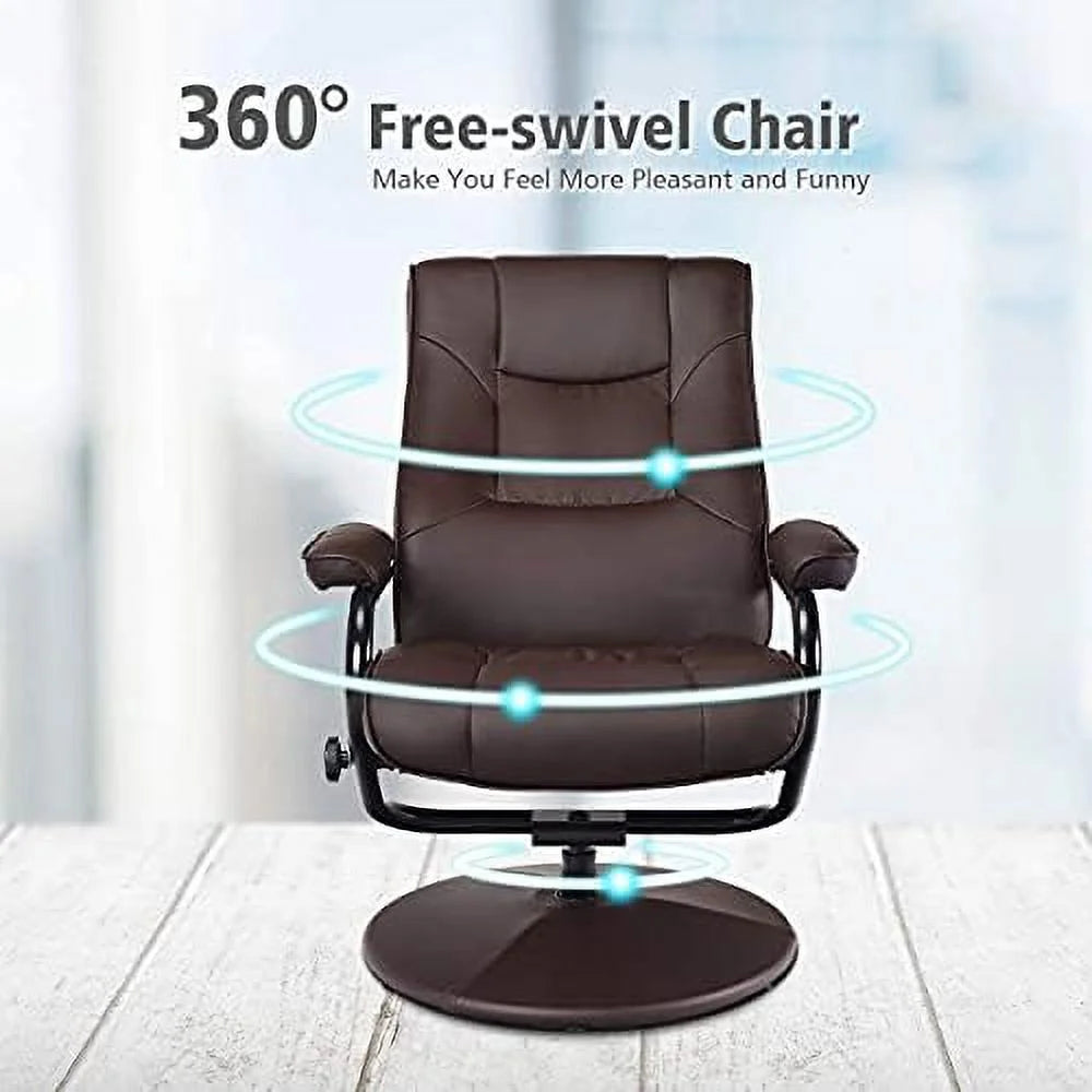 Brown PU Leather Swivel Recliner Chair with Footrest Ottoman Set T252231