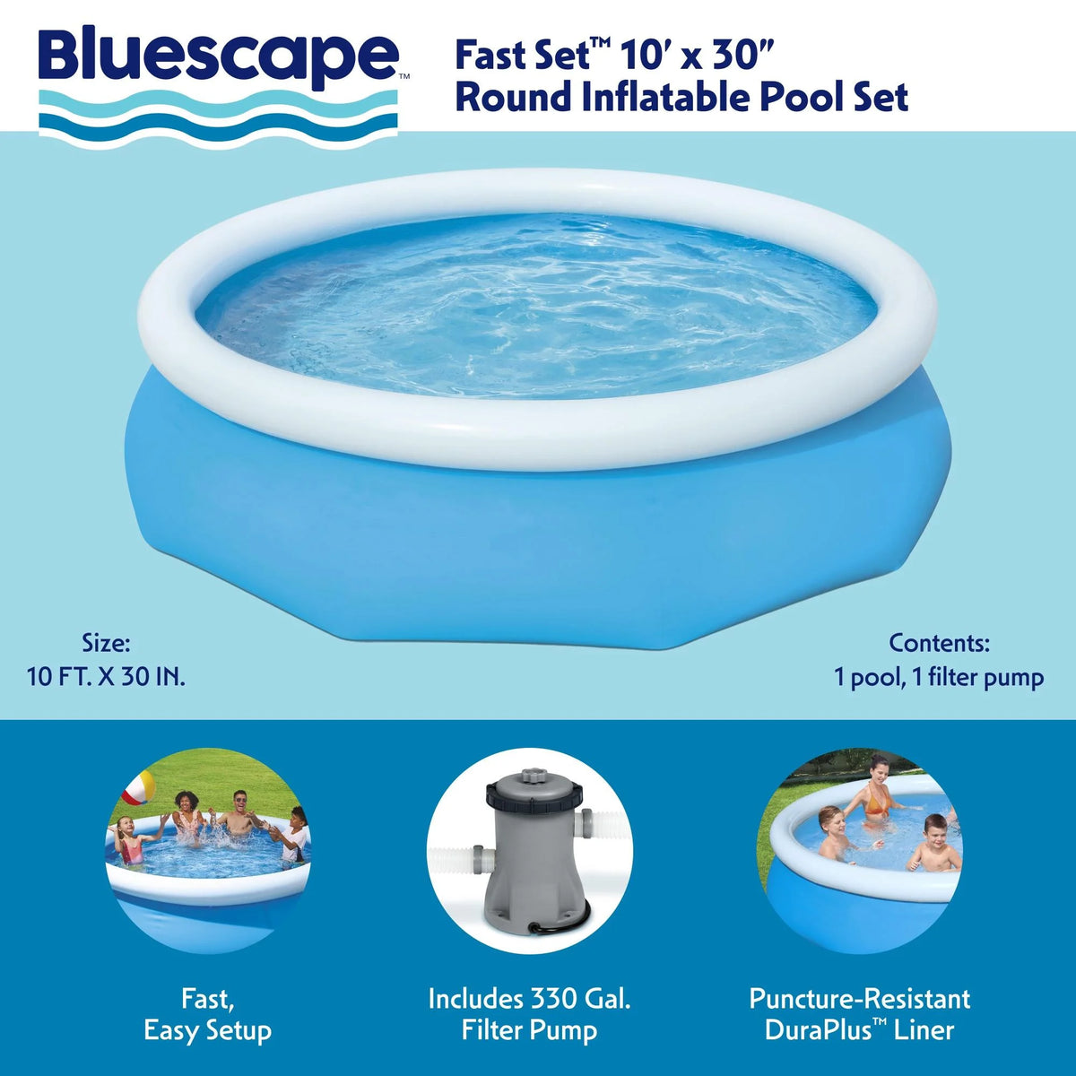 10' x 30" Round Inflatable Above Ground Pool Set R7363