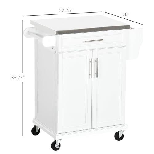Black Rolling Kitchen Cart with Stainless Steel Countertop L551