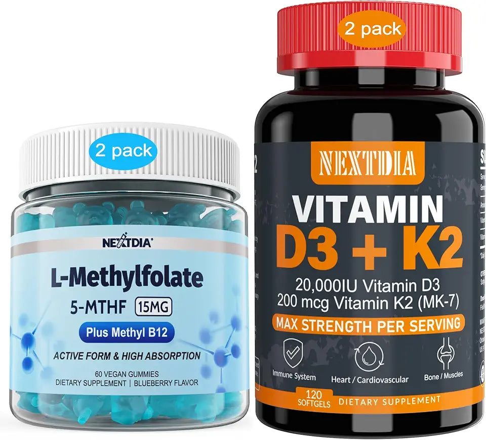 Vitamin D3 20,000 IU + K2 200mcg, L-MethylFolate 15mg & Methyl B12 Gummies S717